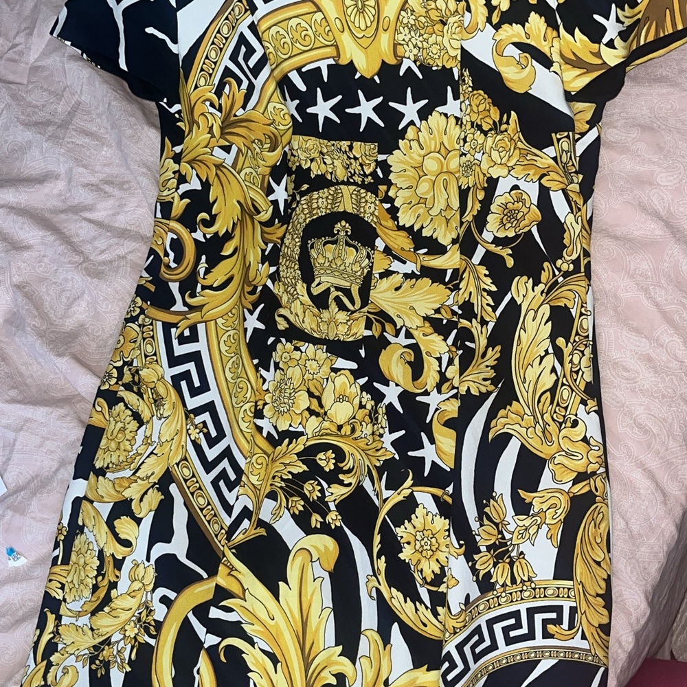 Versace Black and Gold Asymmetrical Dress